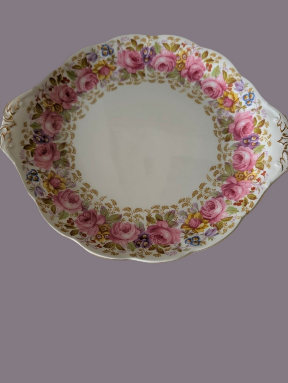 Vintage Cake Plate By Royal Albert Pink Rose Porcelain Serving Platter